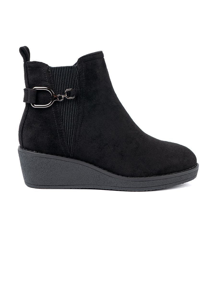 Black Suede Ankle Boots with Elastic Insert
