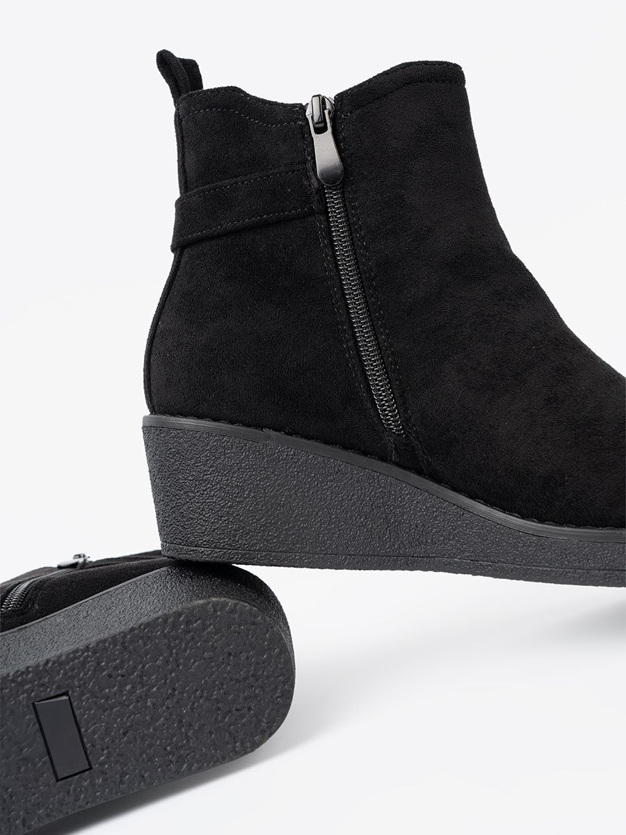 Black Suede Ankle Boots with Elastic Insert