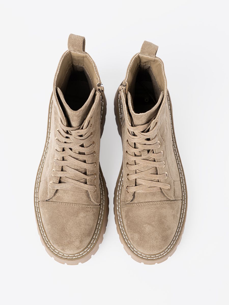 Beige Ankle Boots with Heart and Thick Sole