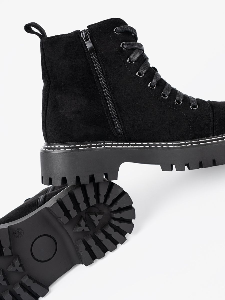 Black Lace-Up Ankle Boots with Shiny Heart