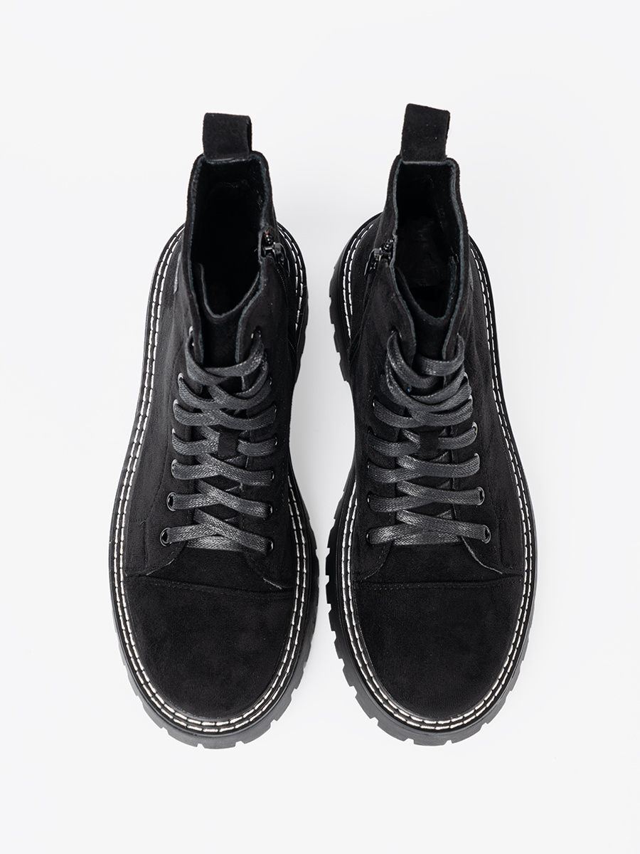 Black Lace-Up Ankle Boots with Shiny Heart