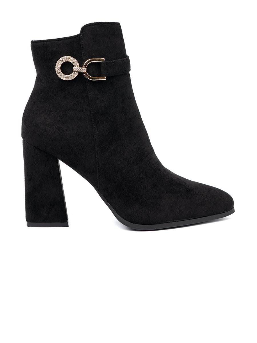 Elegant Black Ankle Boots with Jewelry Accent