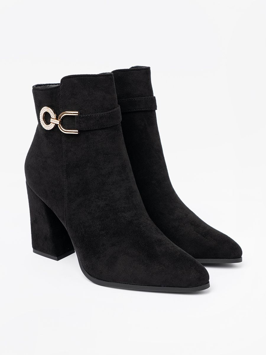 Elegant Black Ankle Boots with Jewelry Accent