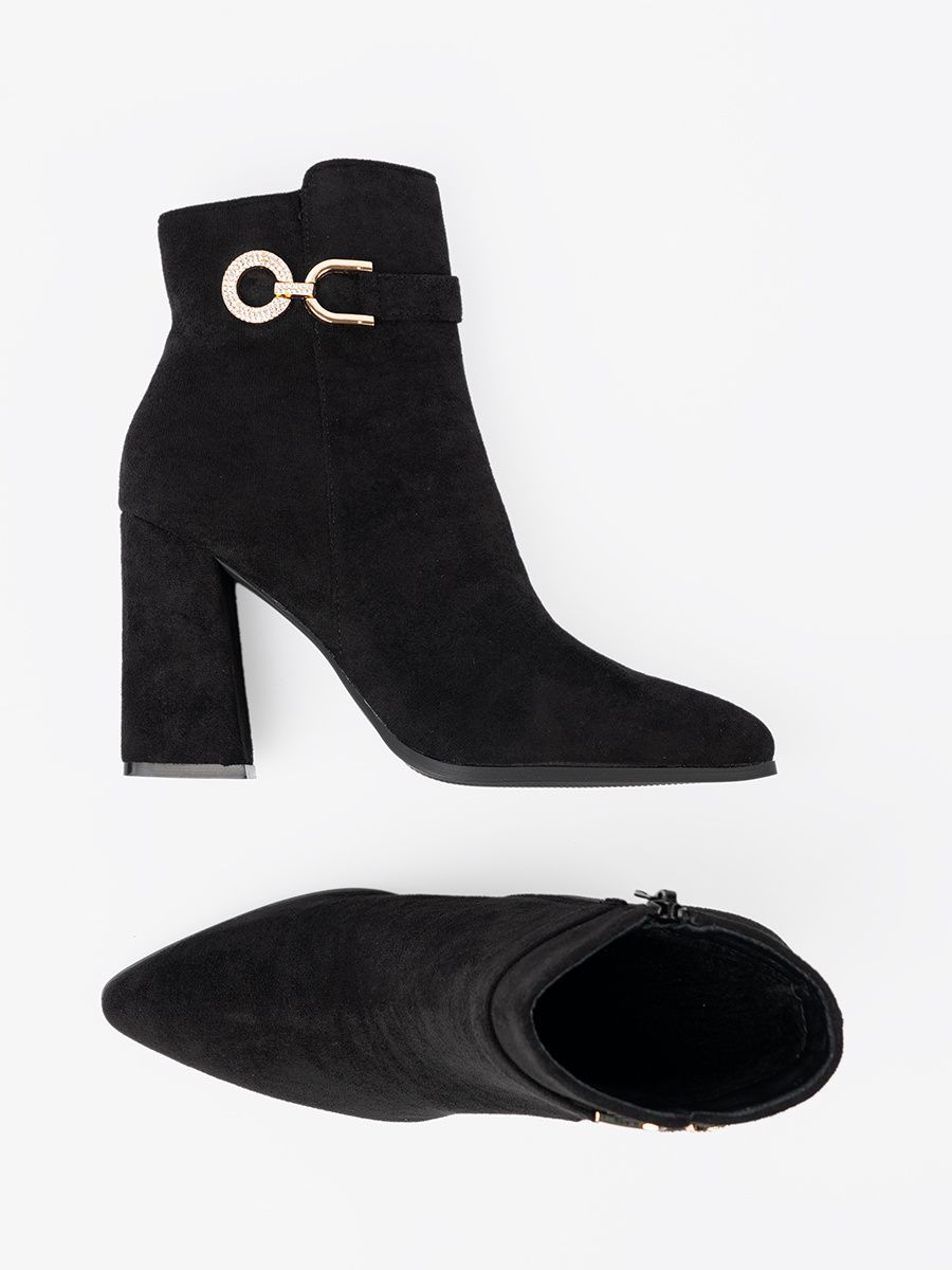 Elegant Black Ankle Boots with Jewelry Accent