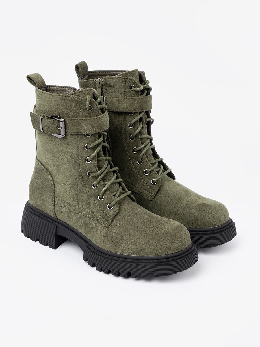 Dark Green Ankle Boots with Thick Sole and Laces