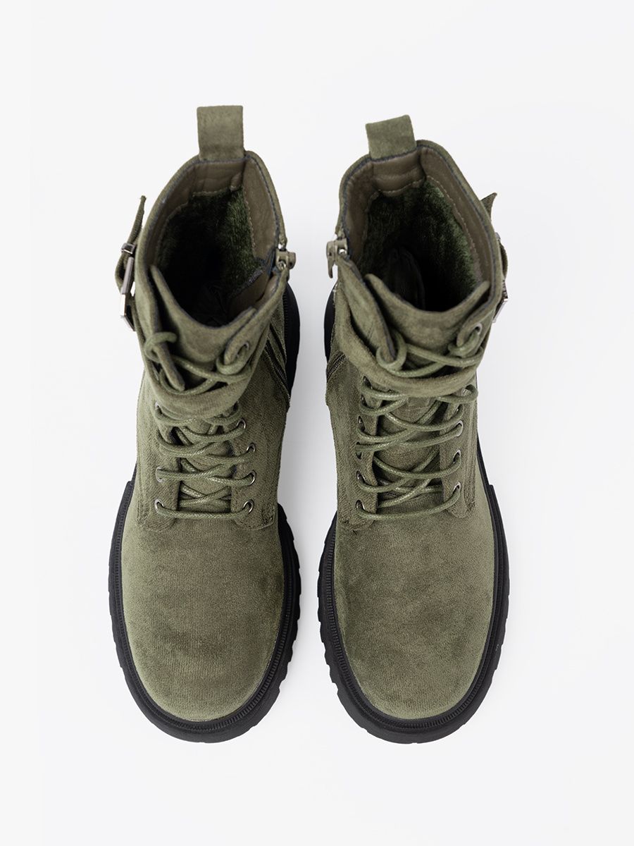 Dark Green Ankle Boots with Thick Sole and Laces