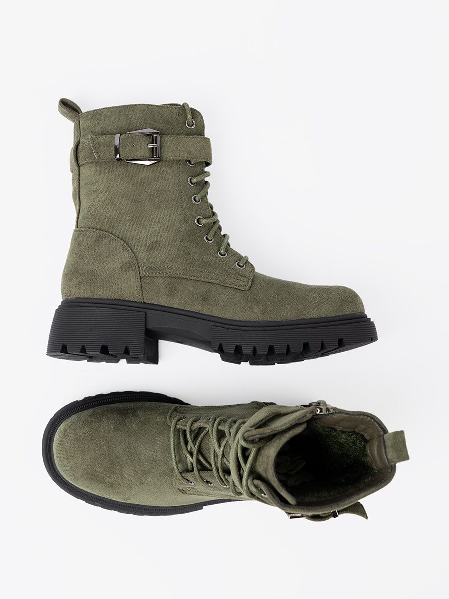 Dark Green Ankle Boots with Thick Sole and Laces