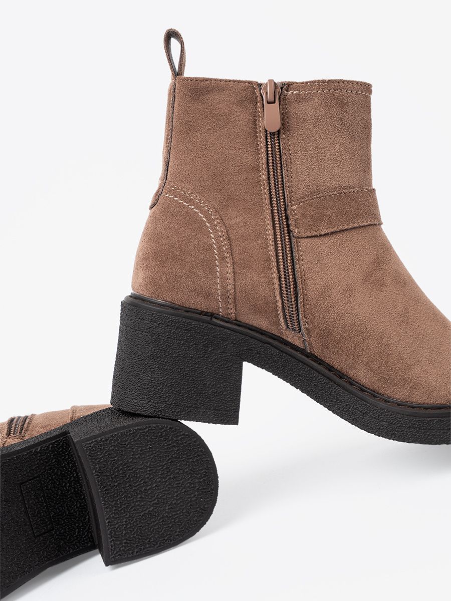 Stylish Beige Ankle Boots with Stable Heel