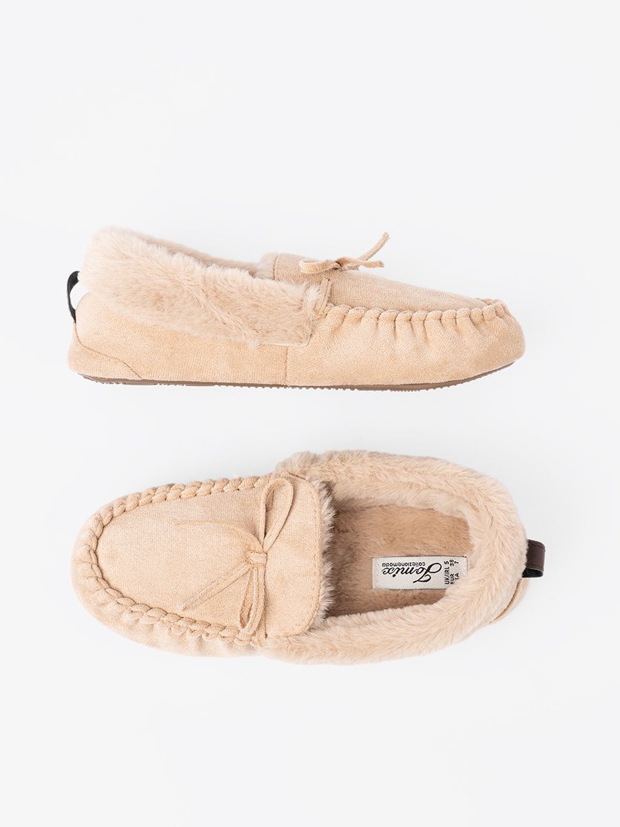 Warm Beige Slippers with Bow