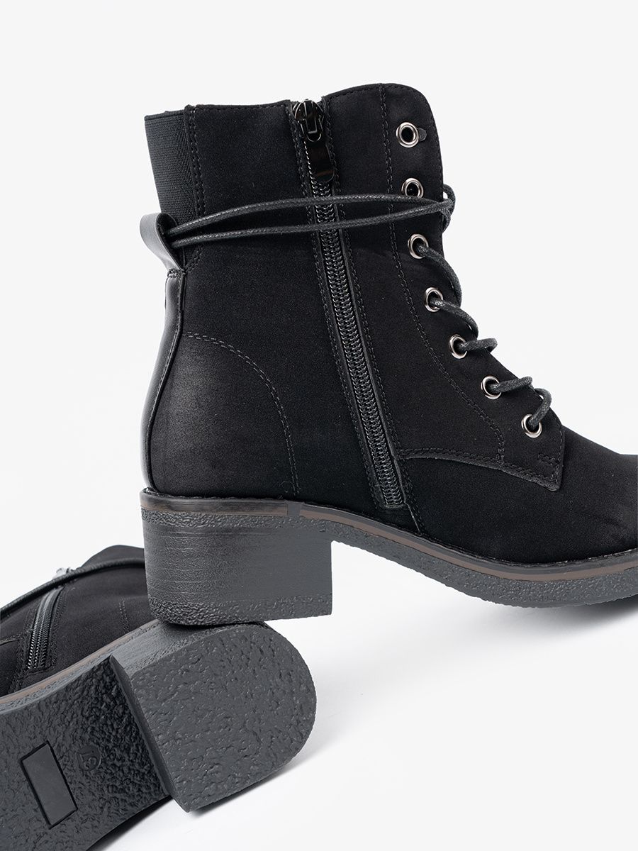 Black Lace-Up Ankle Boots with Low Heel