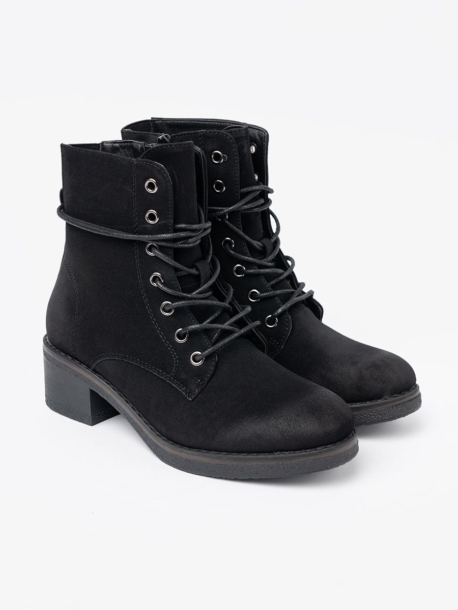 Black Lace-Up Ankle Boots with Low Heel