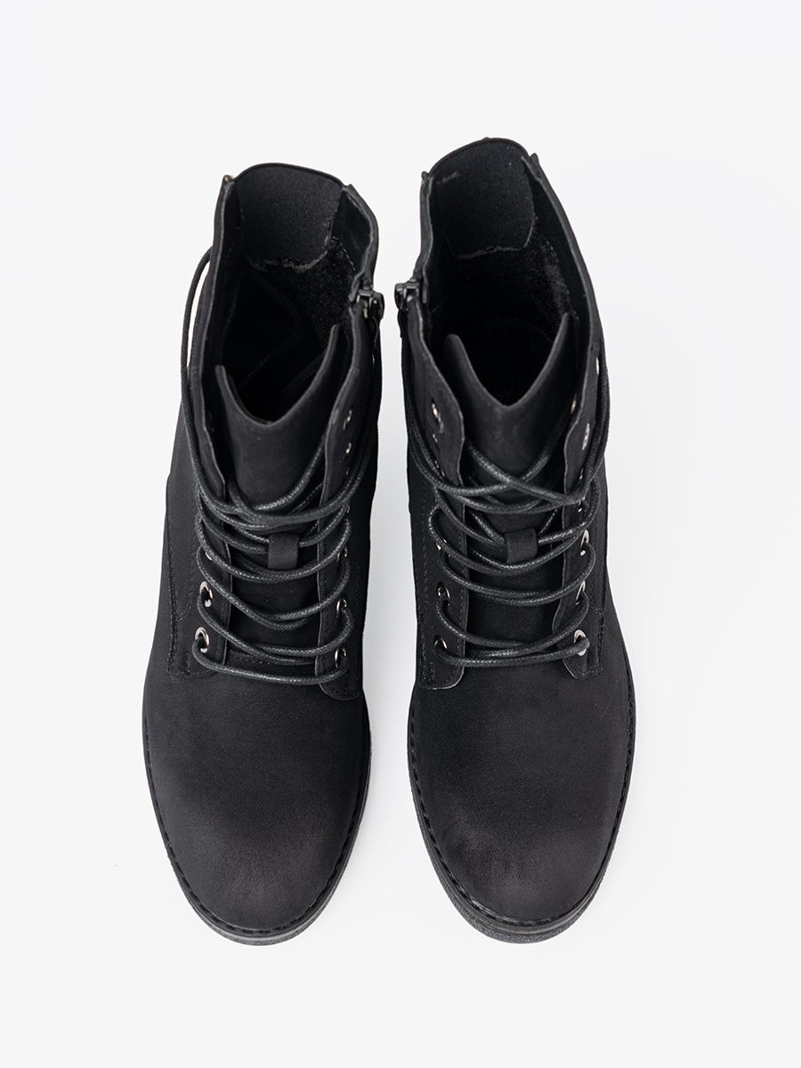 Black Lace-Up Ankle Boots with Low Heel