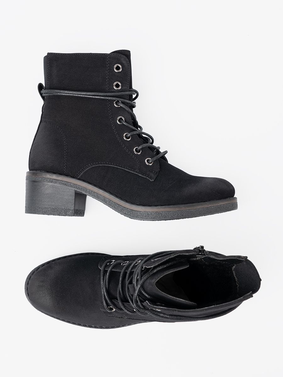 Black Lace-Up Ankle Boots with Low Heel