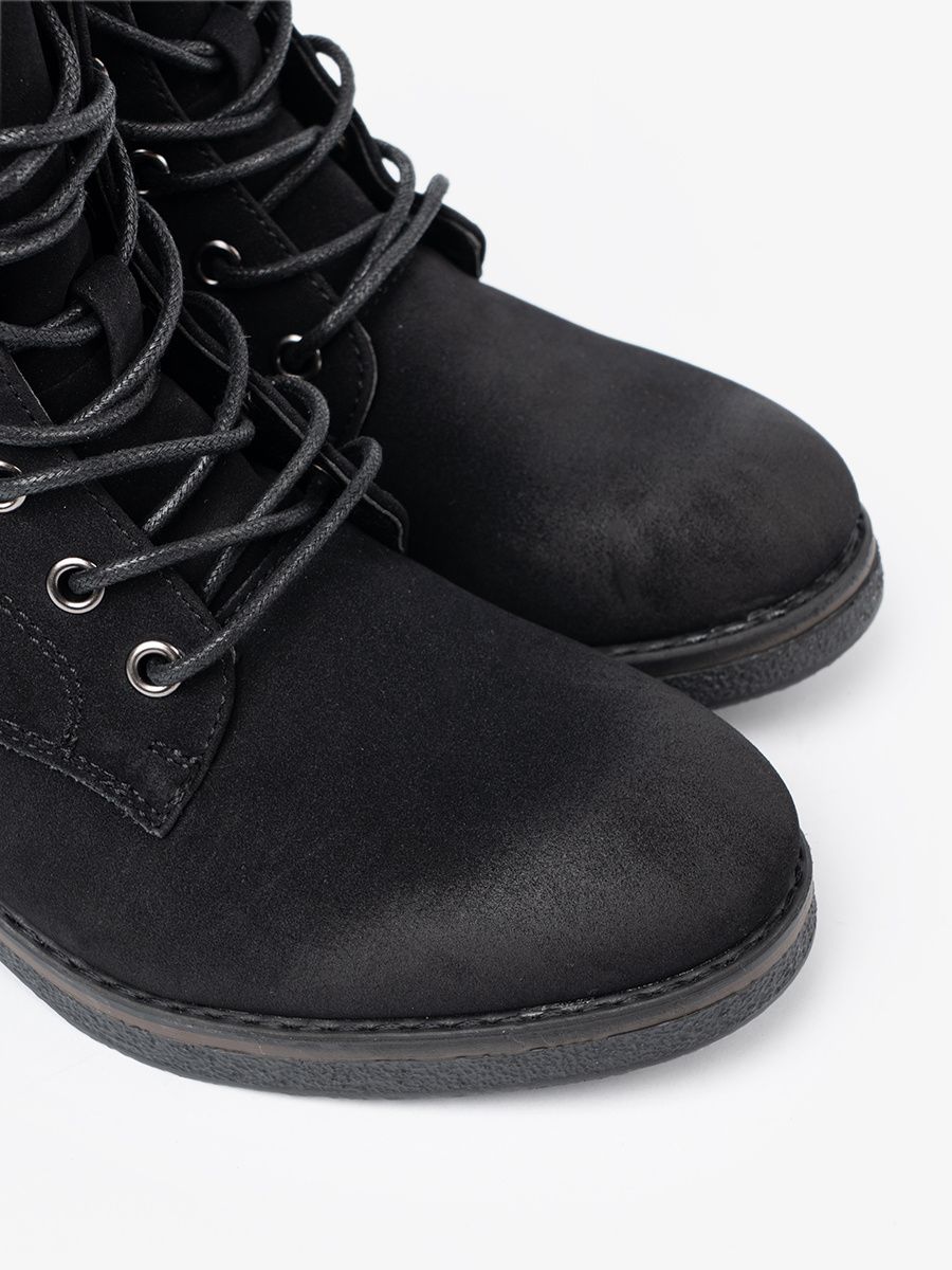 Black Lace-Up Ankle Boots with Low Heel