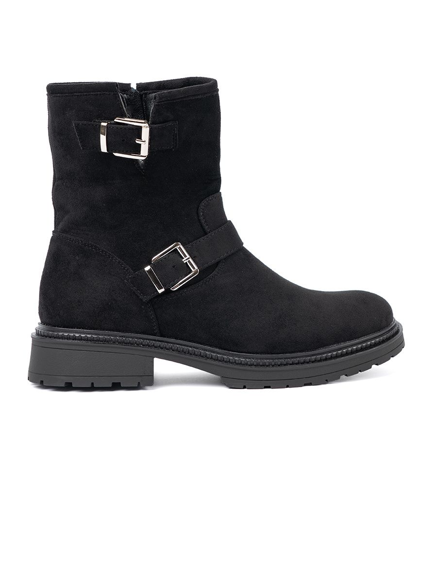Modern Black Ankle Boots with Silver Buckles