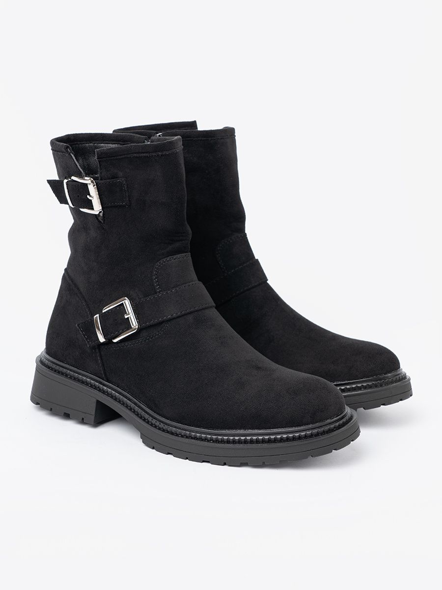 Modern Black Ankle Boots with Silver Buckles