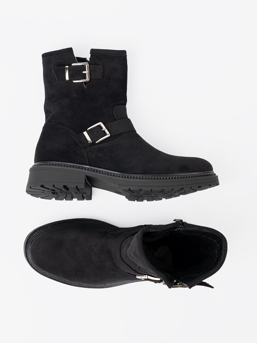 Modern Black Ankle Boots with Silver Buckles
