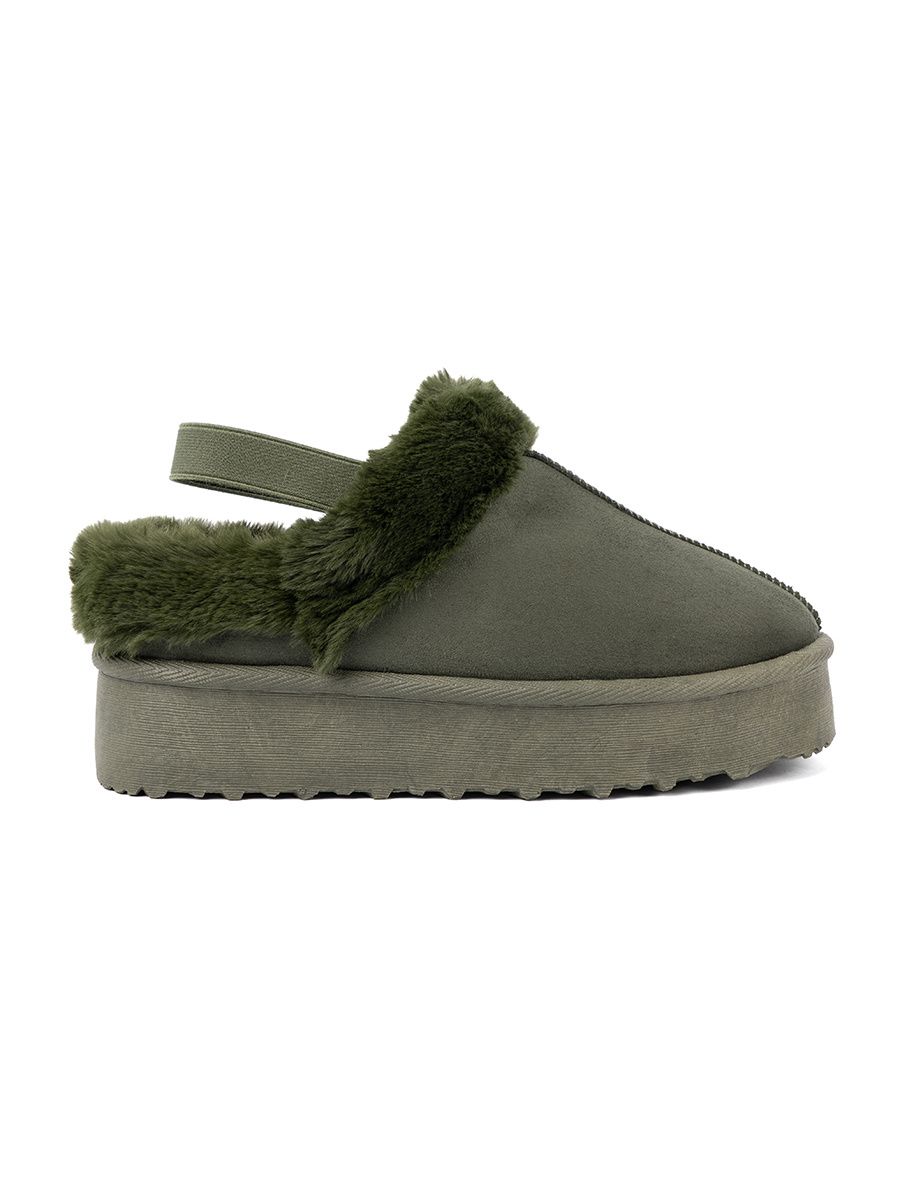 Dark Green Faux Fur Snow Boots