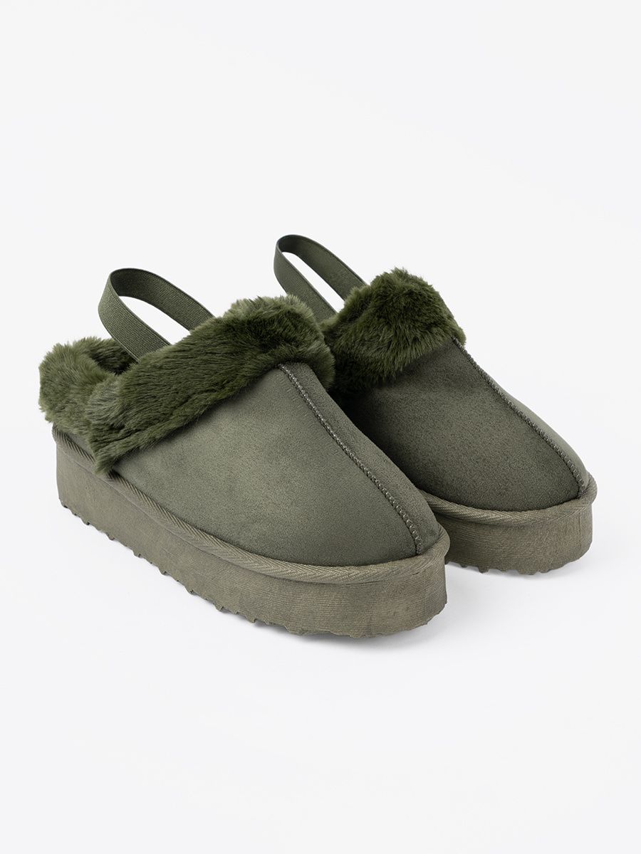 Dark Green Faux Fur Snow Boots