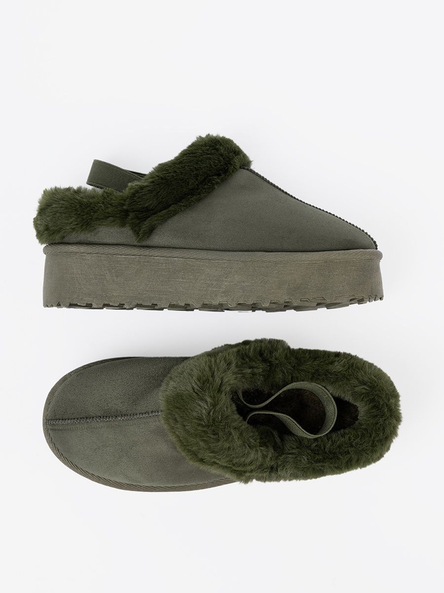 Dark Green Faux Fur Snow Boots