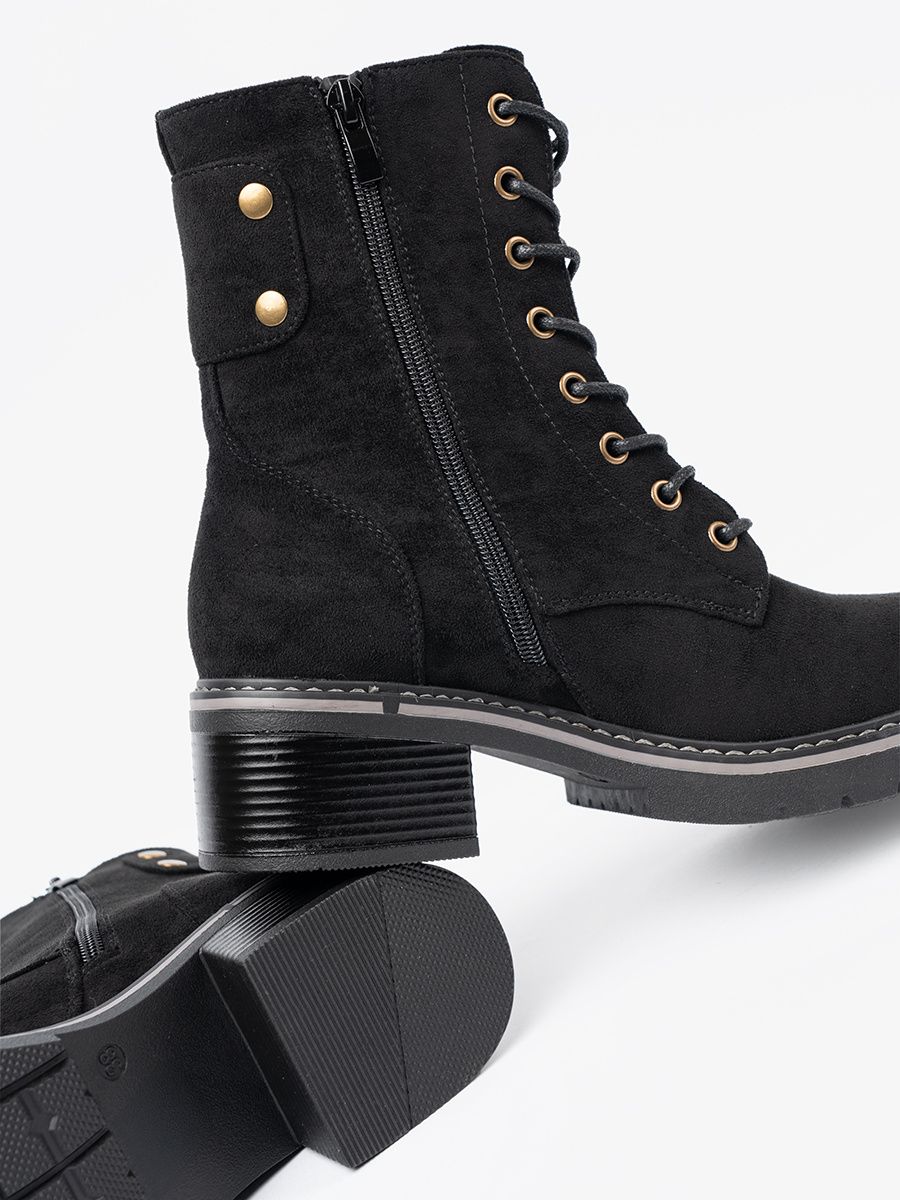 Black Lace-Up Ankle Boots with Thick Sole