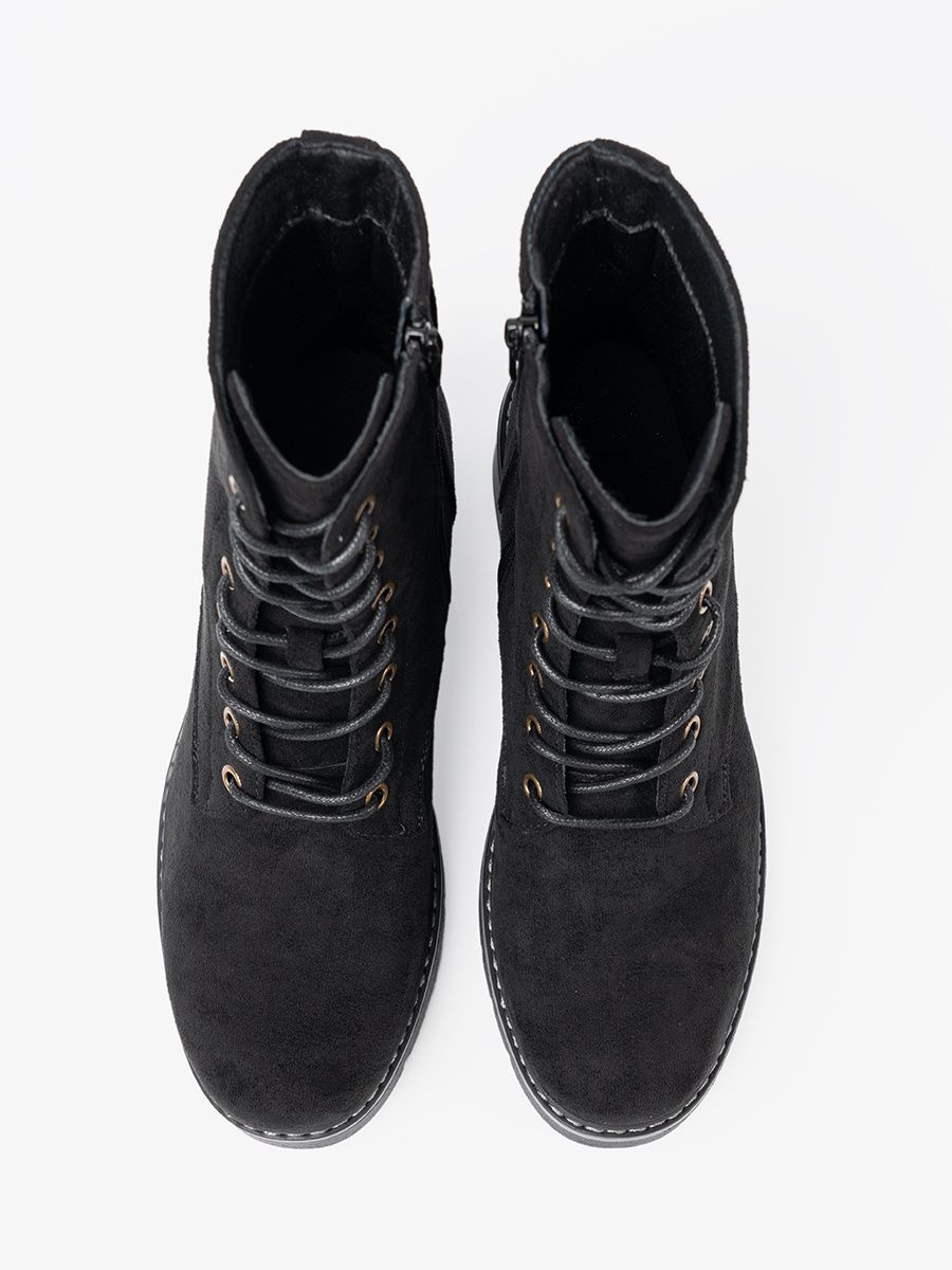 Black Lace-Up Ankle Boots with Thick Sole