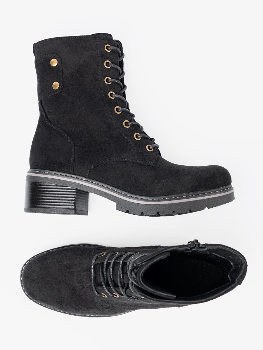 Black Lace-Up Ankle Boots with Thick Sole