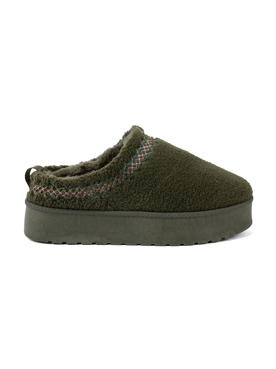 Dark Green Soft Slip-On Snow Boots Without Heel