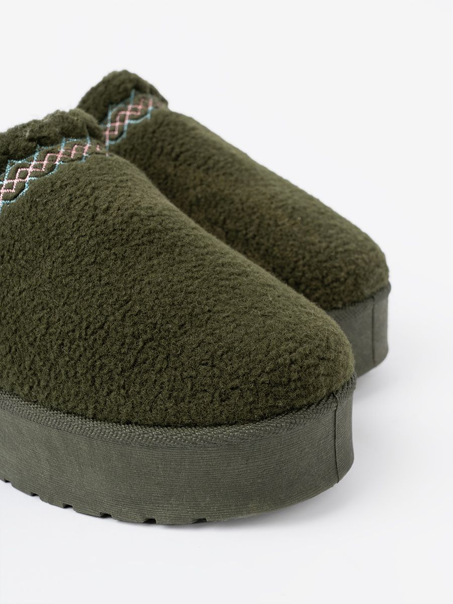 Dark Green Soft Slip-On Snow Boots Without Heel