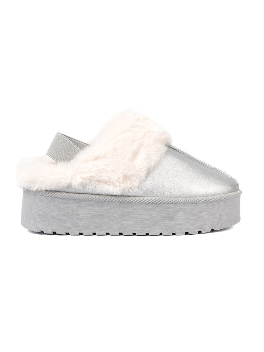 Silver Snow Boots with Fur and Platform