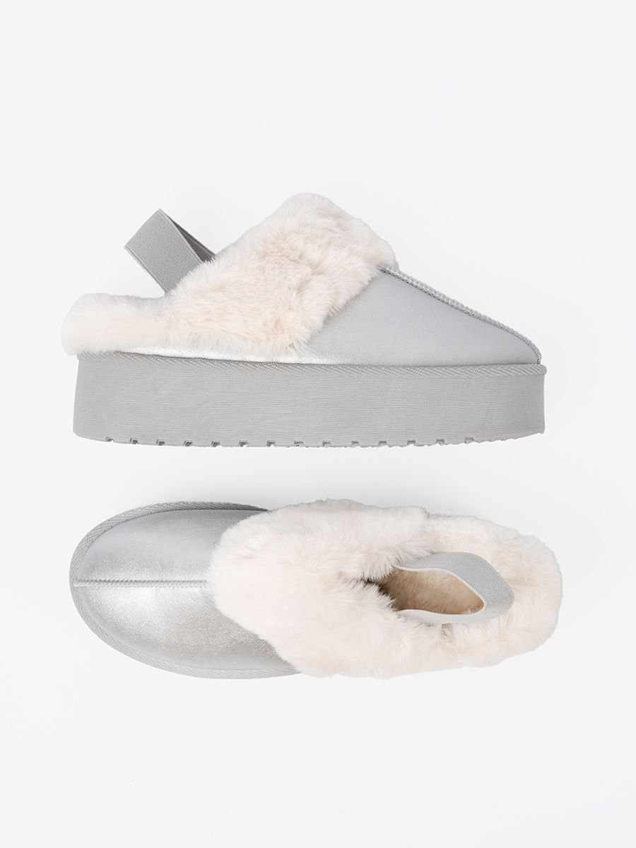 Silver Snow Boots with Fur and Platform