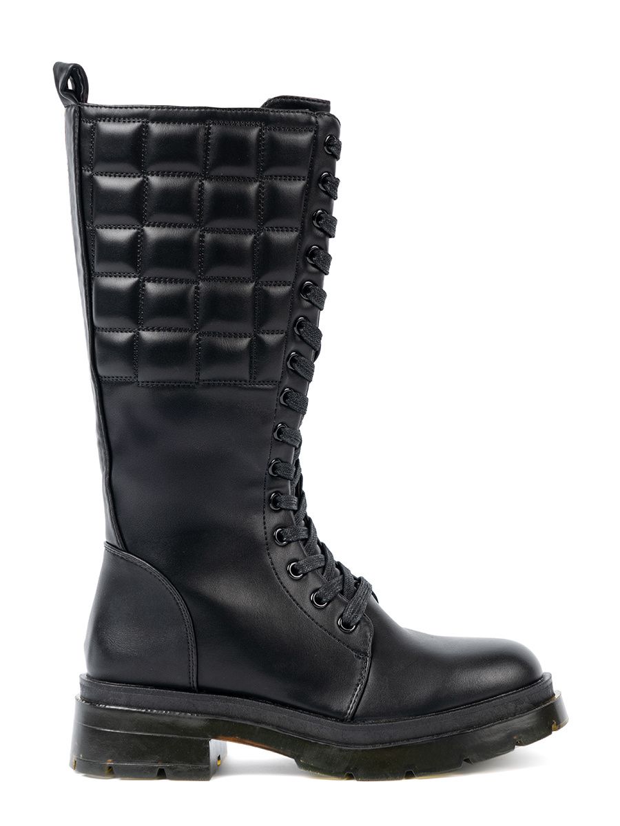 Classic Black Knee-High Boots with Lacing and Zipper