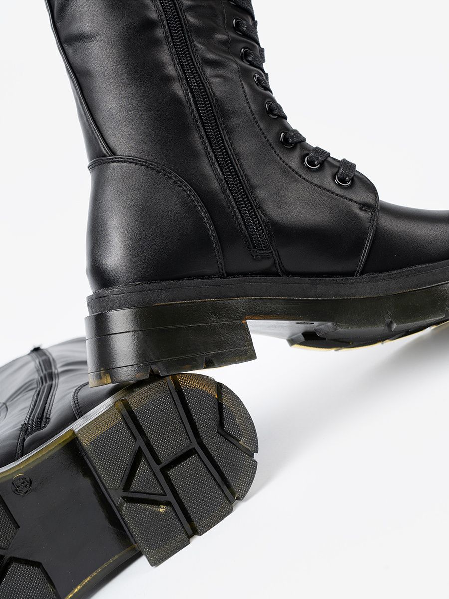 Classic Black Knee-High Boots with Lacing and Zipper