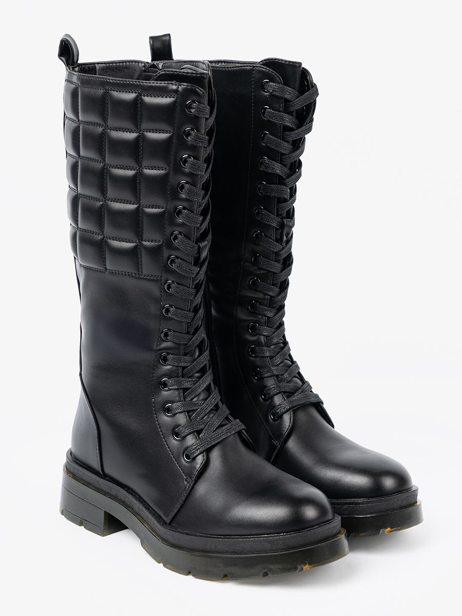 Classic Black Knee-High Boots with Lacing and Zipper