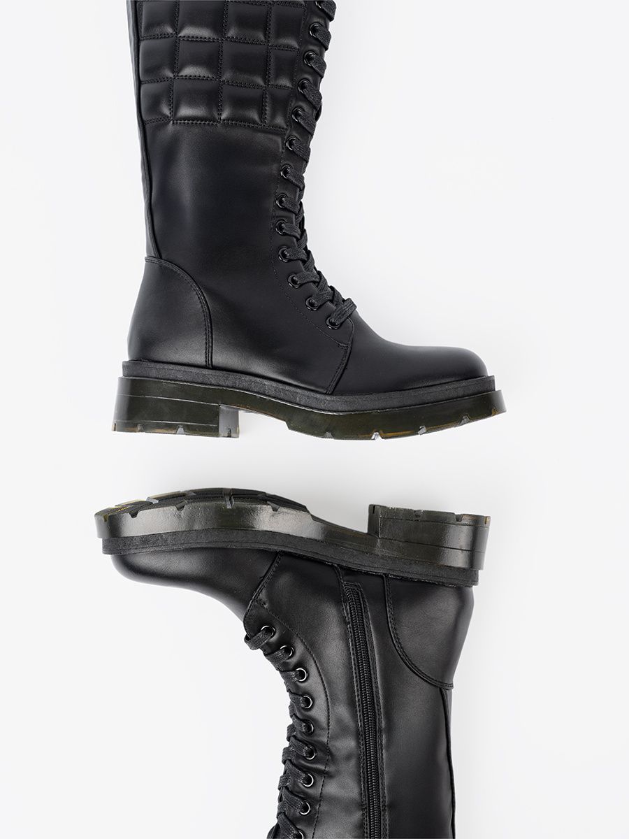 Classic Black Knee-High Boots with Lacing and Zipper