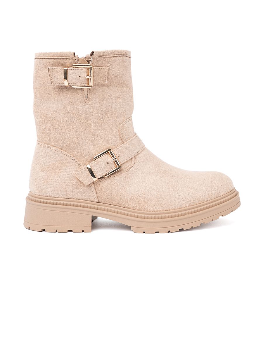 Stylish Beige Ankle Boots with Decorative Buckles