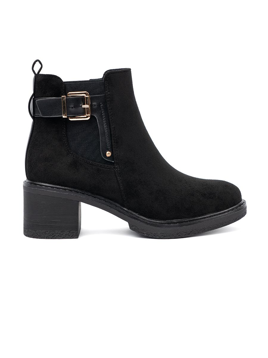 Black Ankle Boots with Buckle on Stable Heel