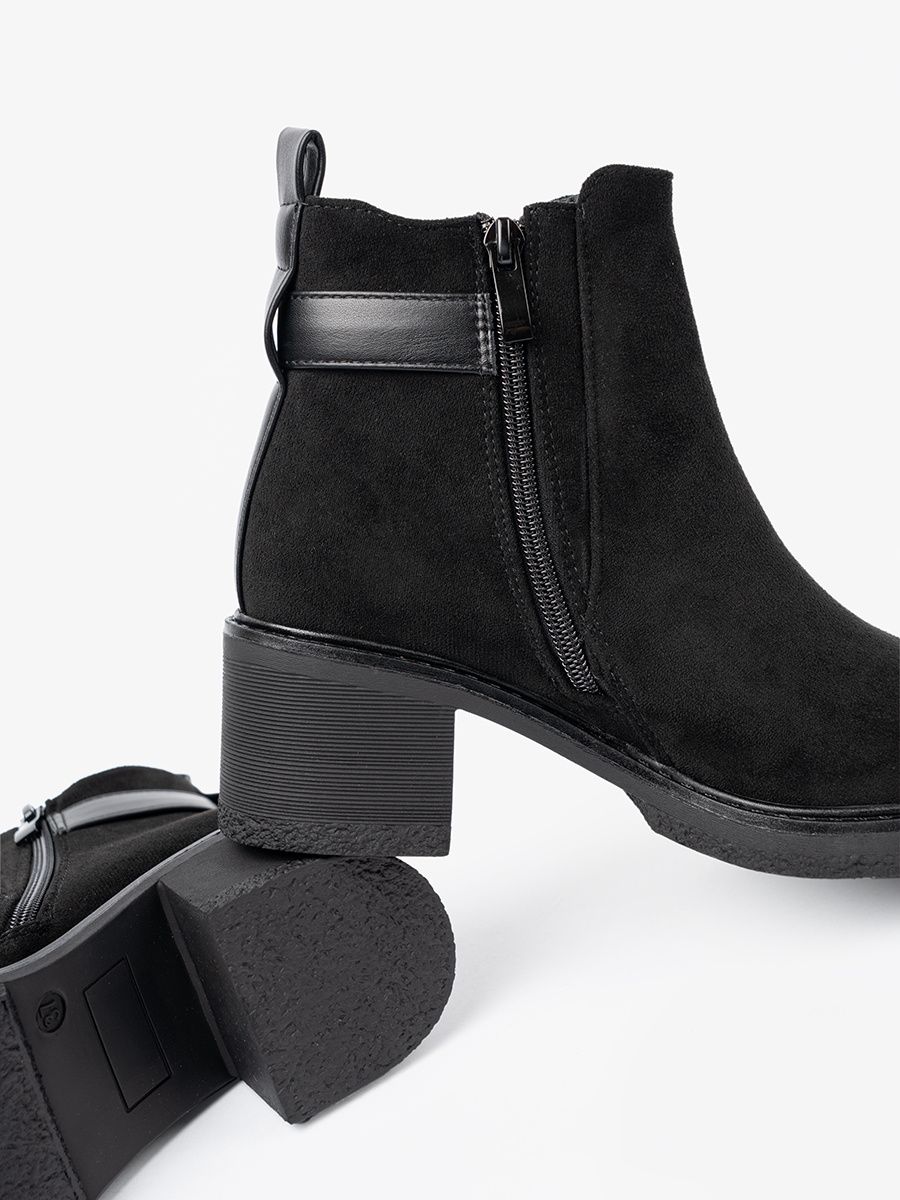 Black Ankle Boots with Buckle on Stable Heel