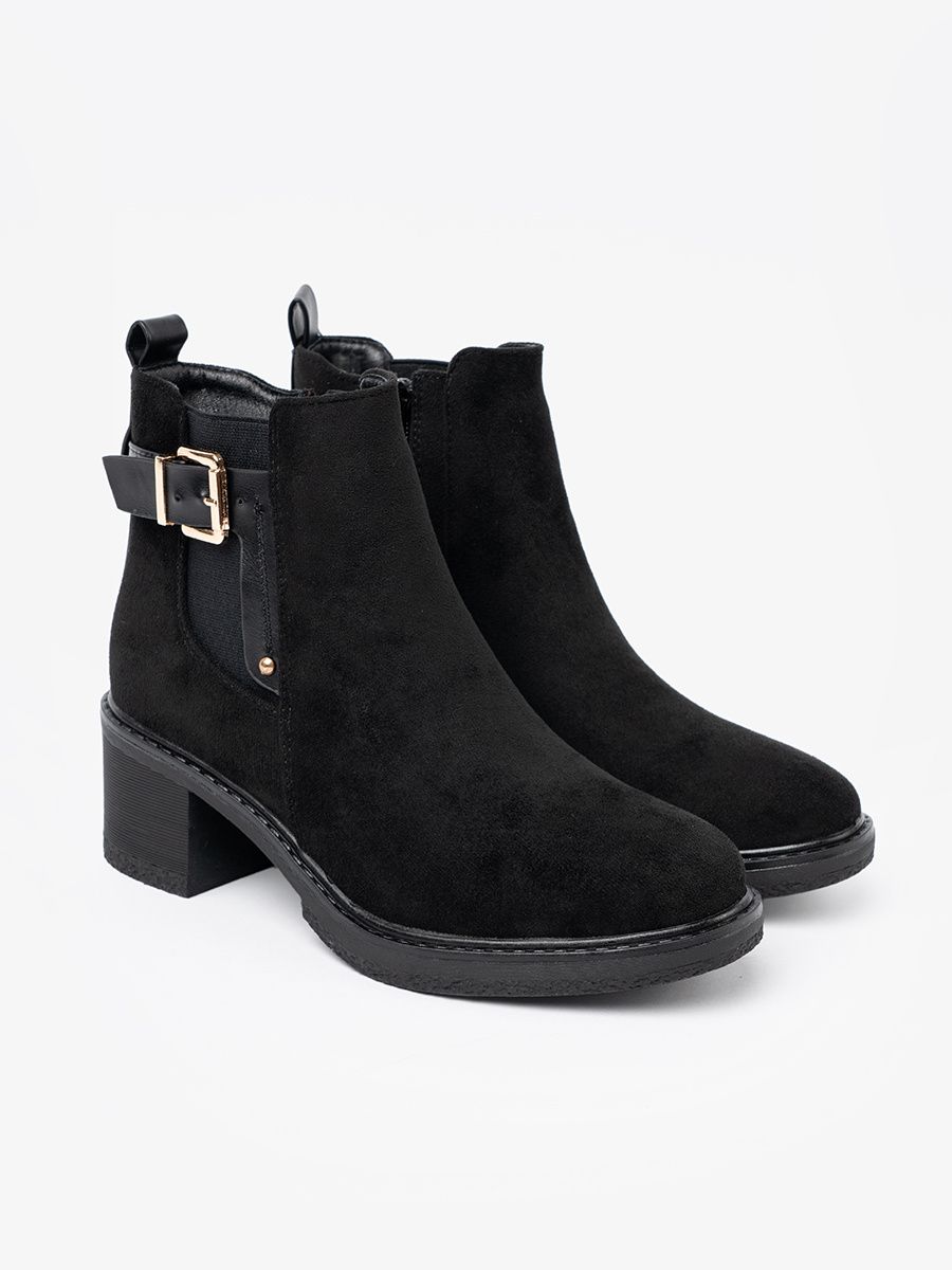 Black Ankle Boots with Buckle on Stable Heel