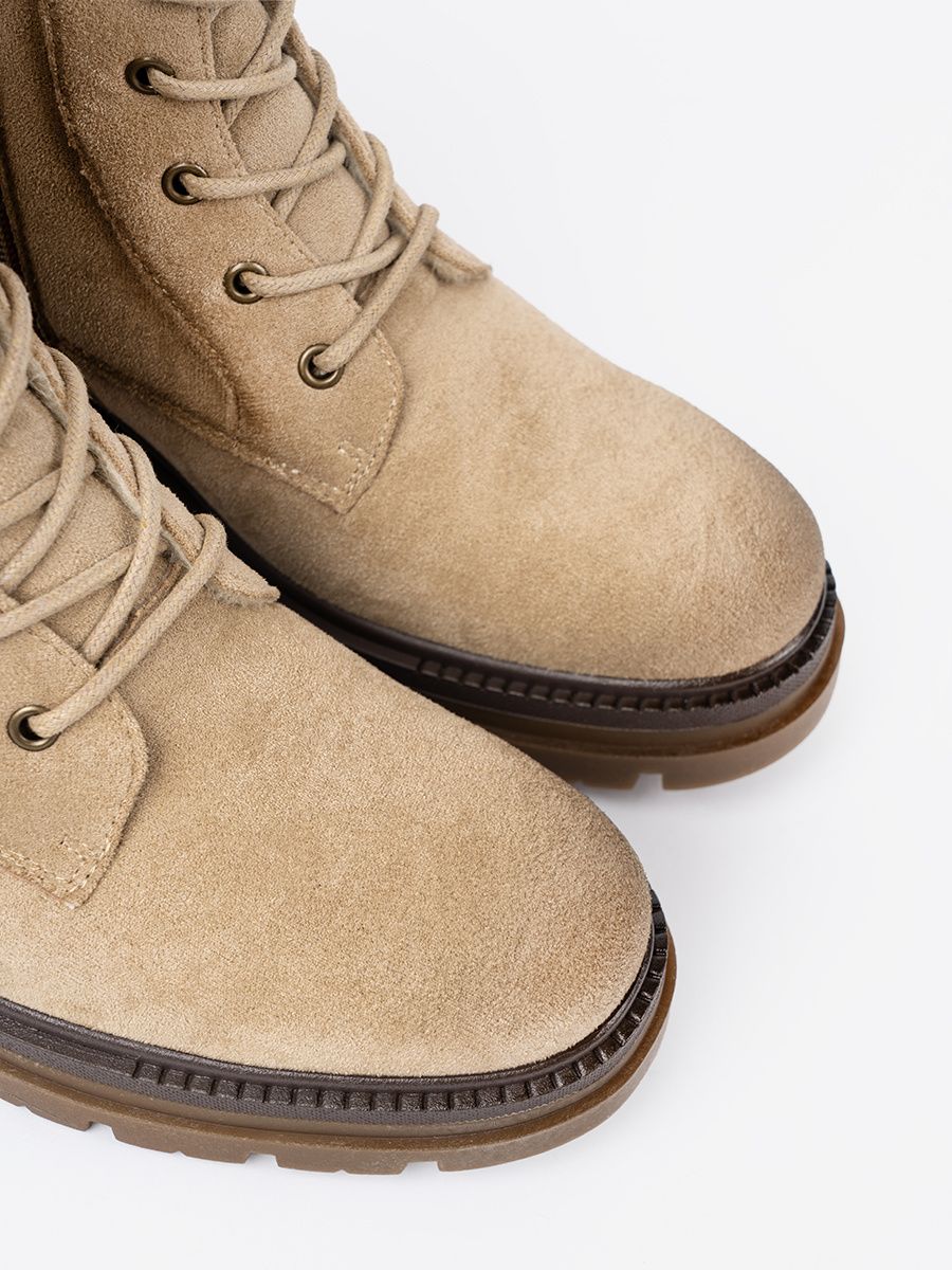 Beige Suede Ankle Boots with Sturdy Sole