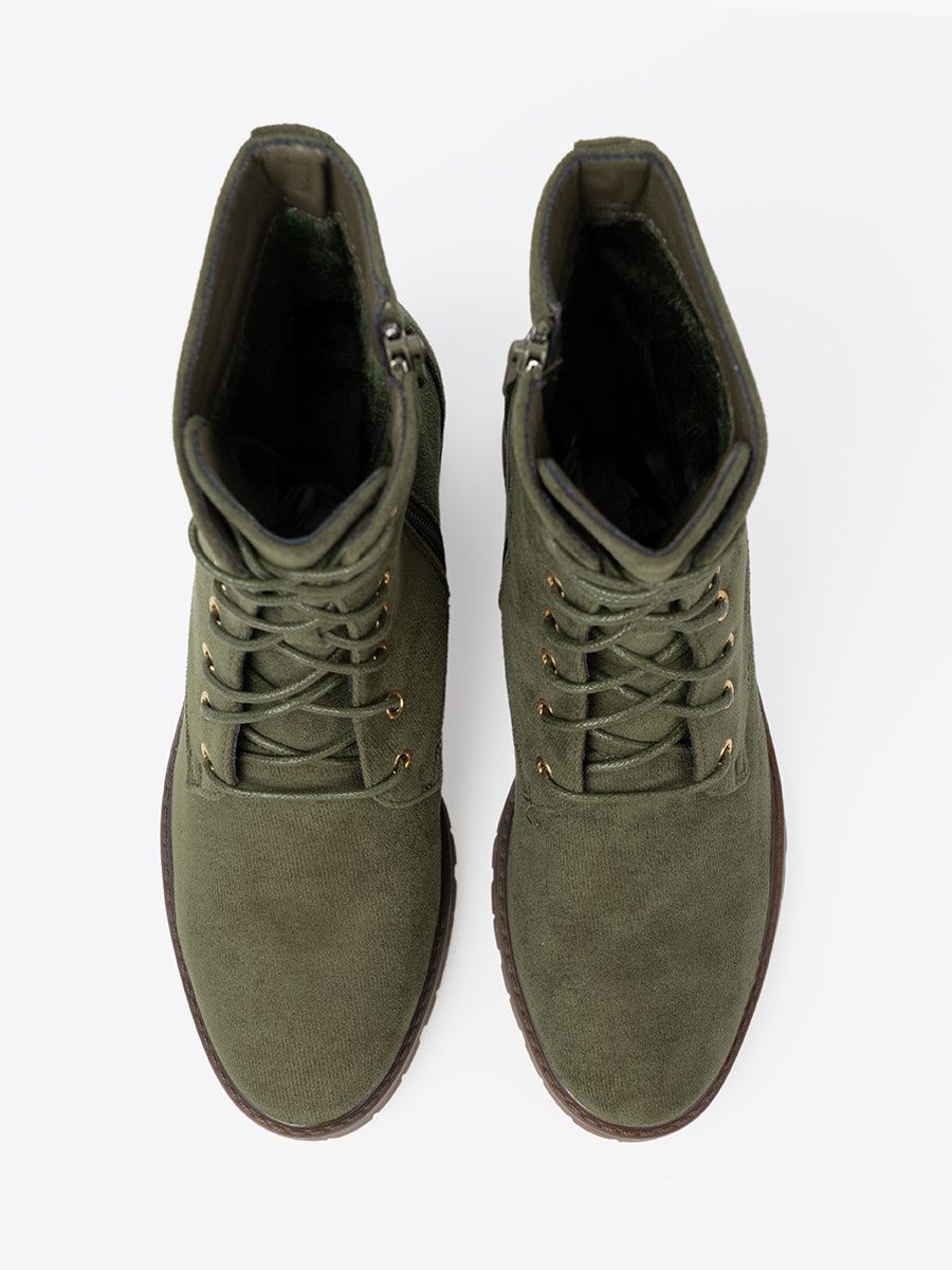 Green Lace-Up Ankle Boots