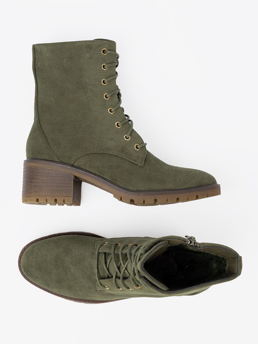 Green Lace-Up Ankle Boots