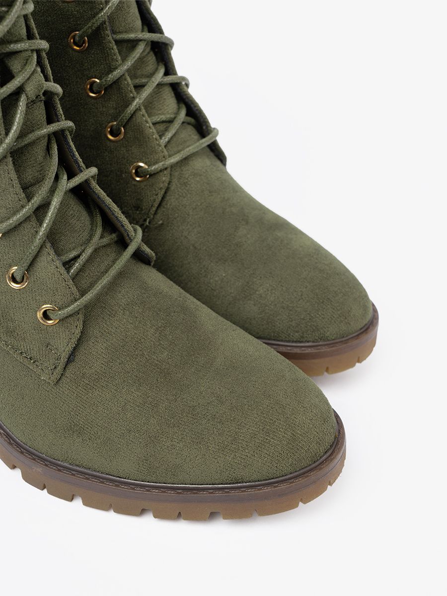 Green Lace-Up Ankle Boots
