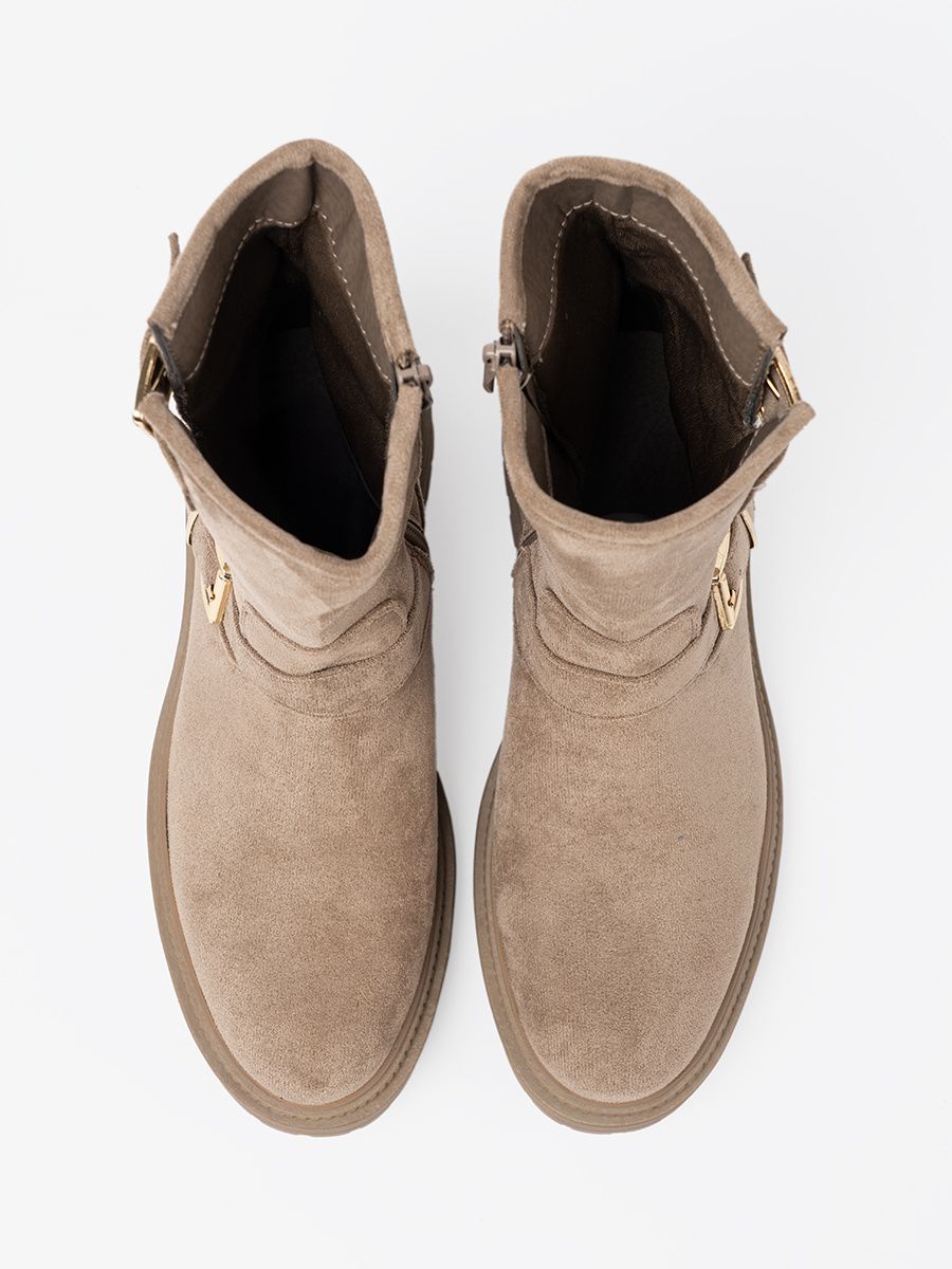Beige Suede Ankle Boots with Decorative Buckles