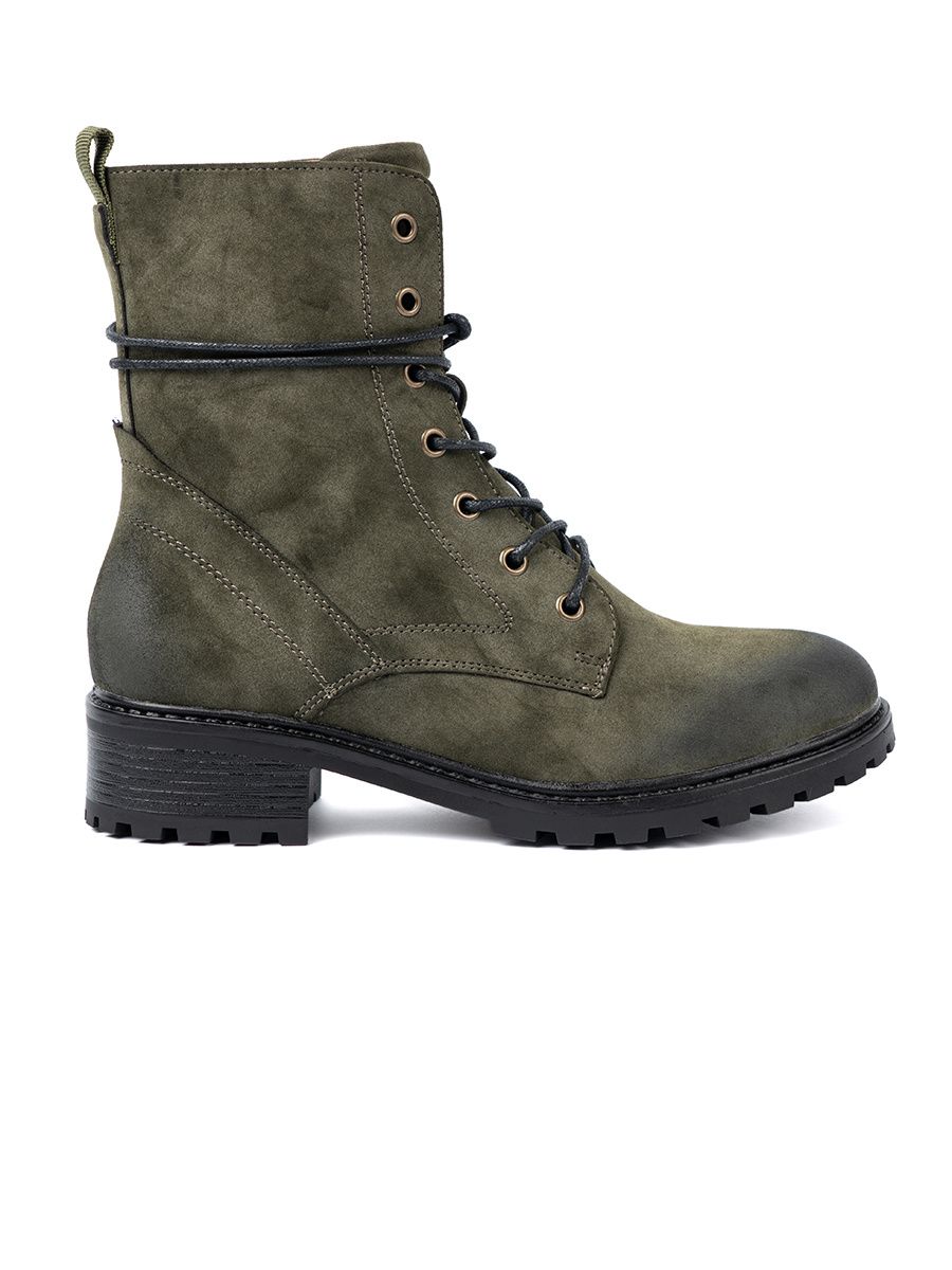Dark Green Lace-Up Ankle Boots with Low Heel