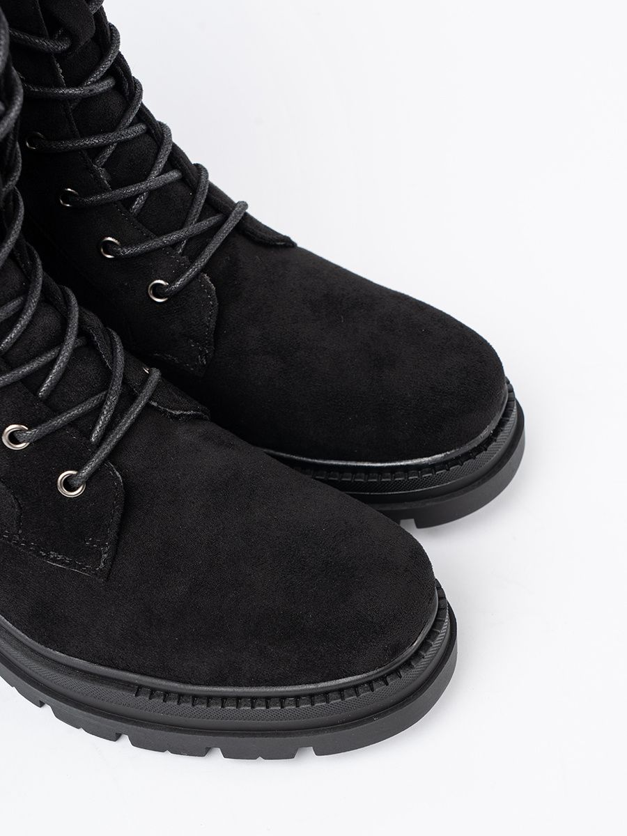 Black Lace-Up Workers on Chunky Sole