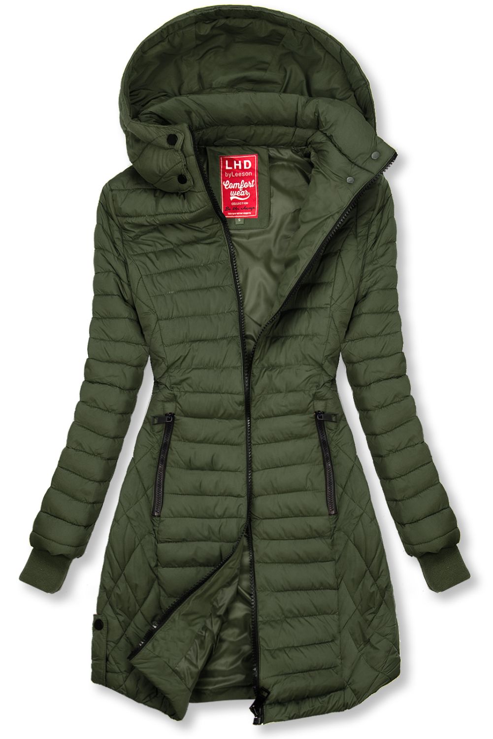 Olive green mid season quilted jacket