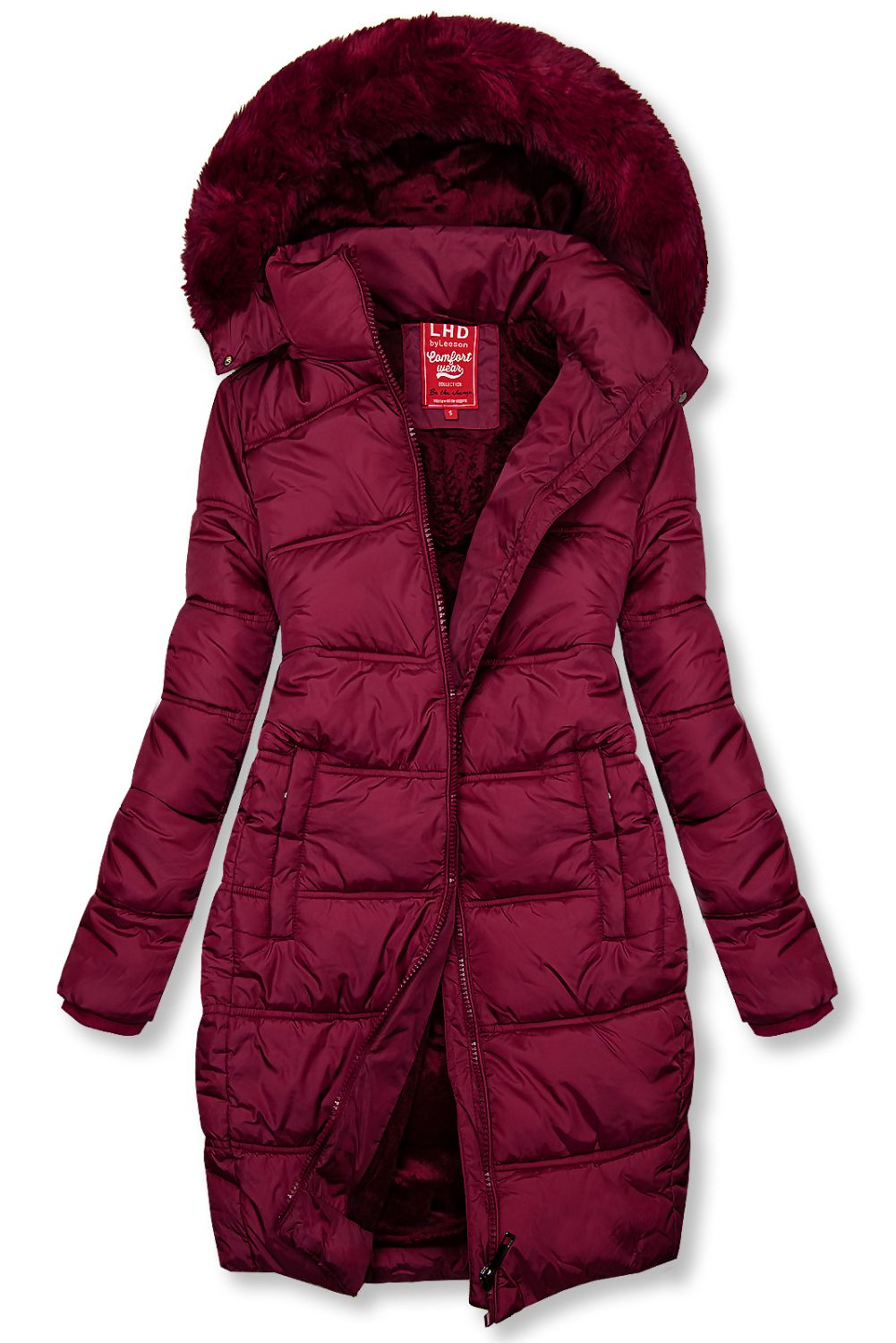 Burgundy winter jacket in quilted design