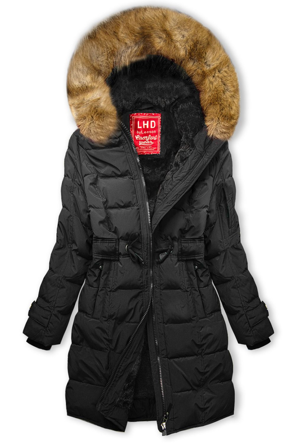 Black winter jacket with drawstring waist