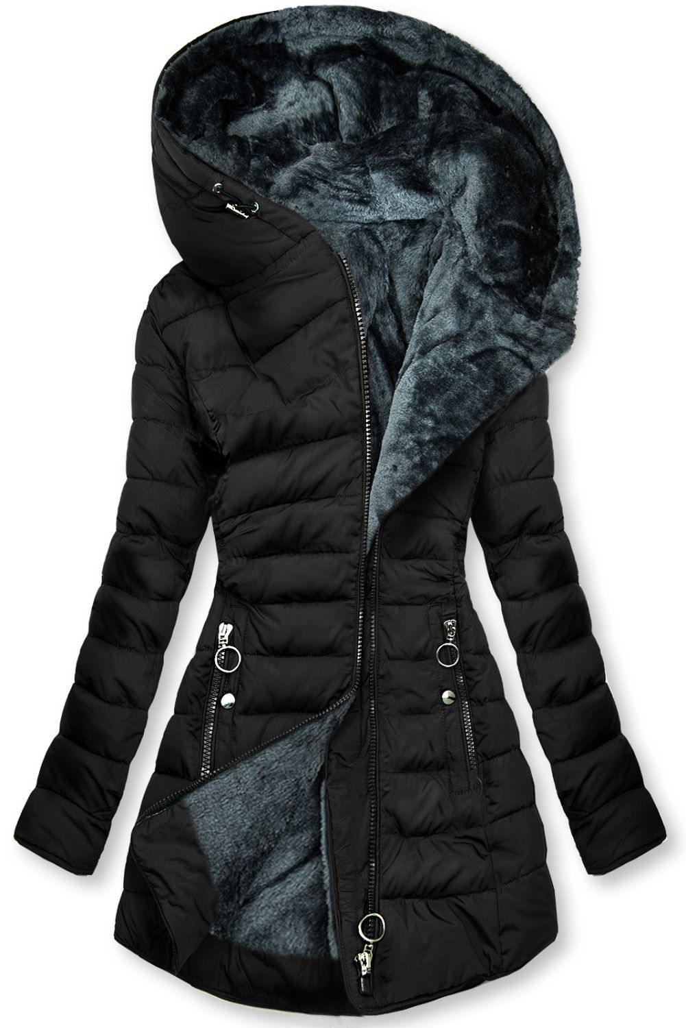 Winter jacket with faux fur lining in black